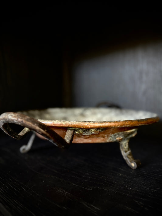 18th-century French Antique Copper, Iron Footed Dish