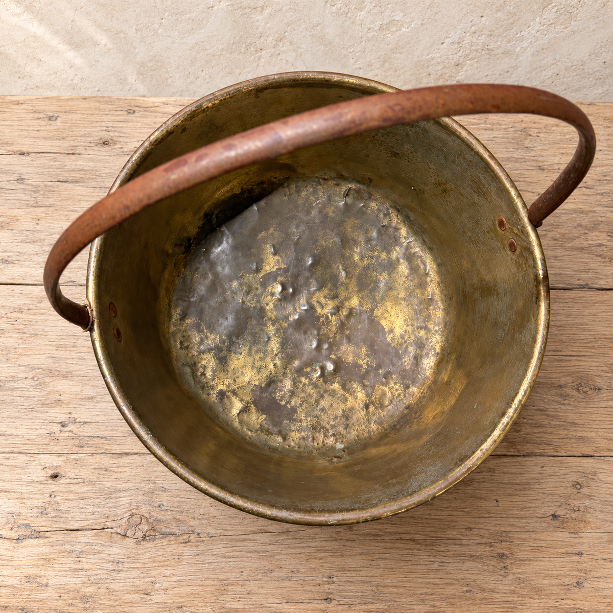 Large Vintage French Preserving Bowl in Brass & Iron.