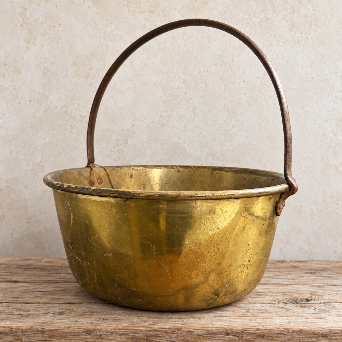 Large Vintage French Preserving Bowl in Brass & Iron.