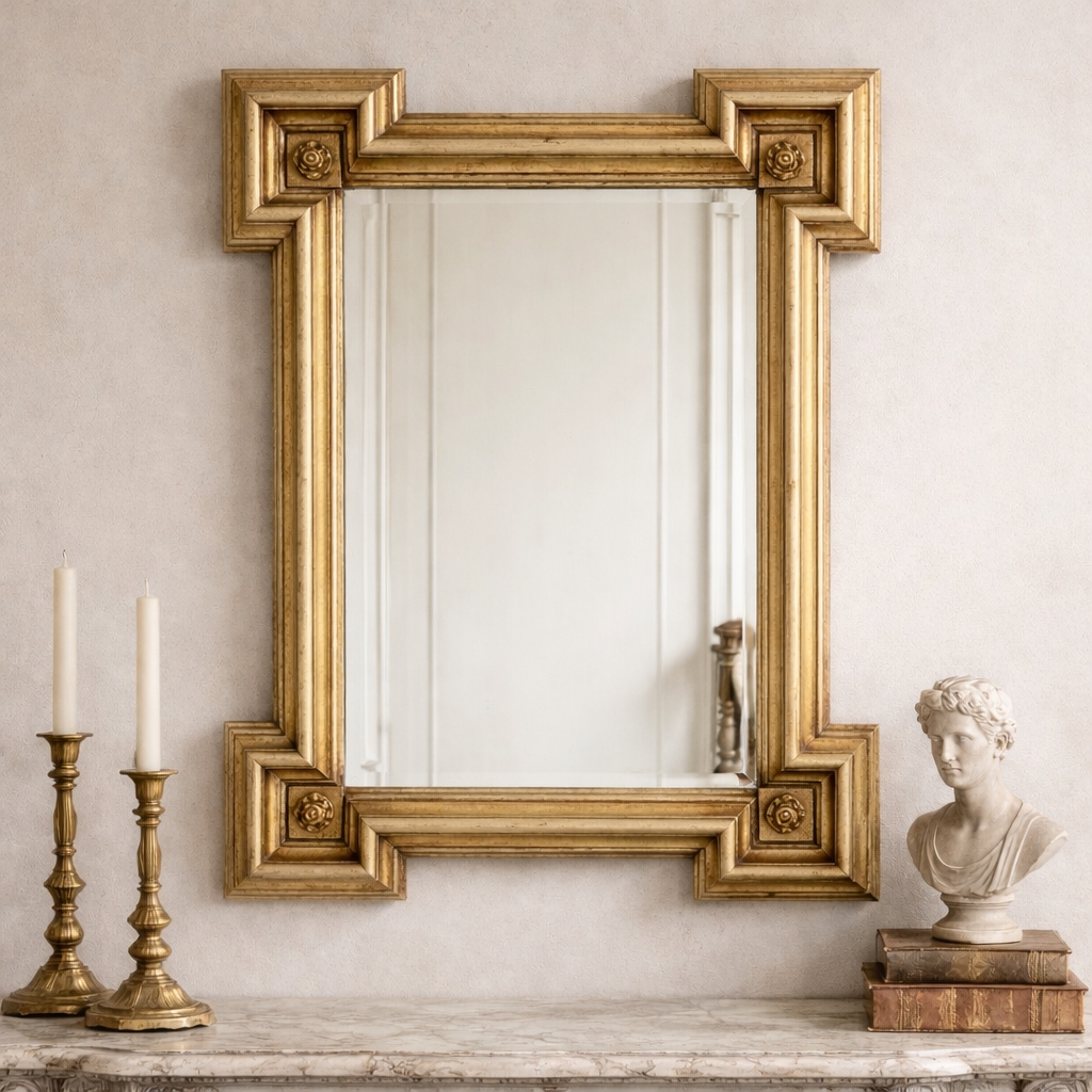 Mid Century Italian Gilt Mirror — Architectural Form