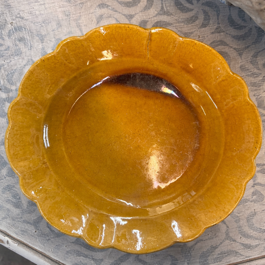 Mid-Century Vallauris Ceramic Serving Plate | Ochre Glaze, Scalloped Edge (c.1950–70)