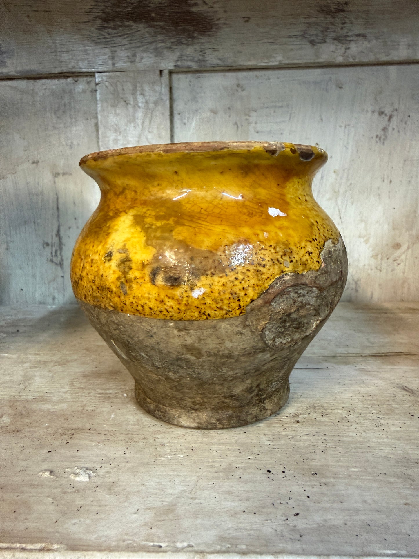 19th Century French Confit Pot Small - Yellow Glazed Rustic Earthenware Vessel