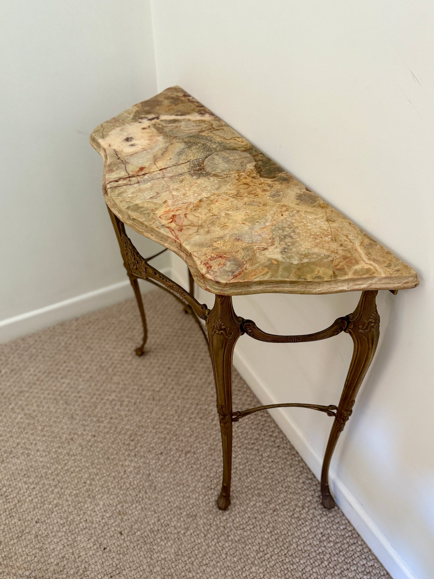 Antique French Marble Petite Console Mid Century