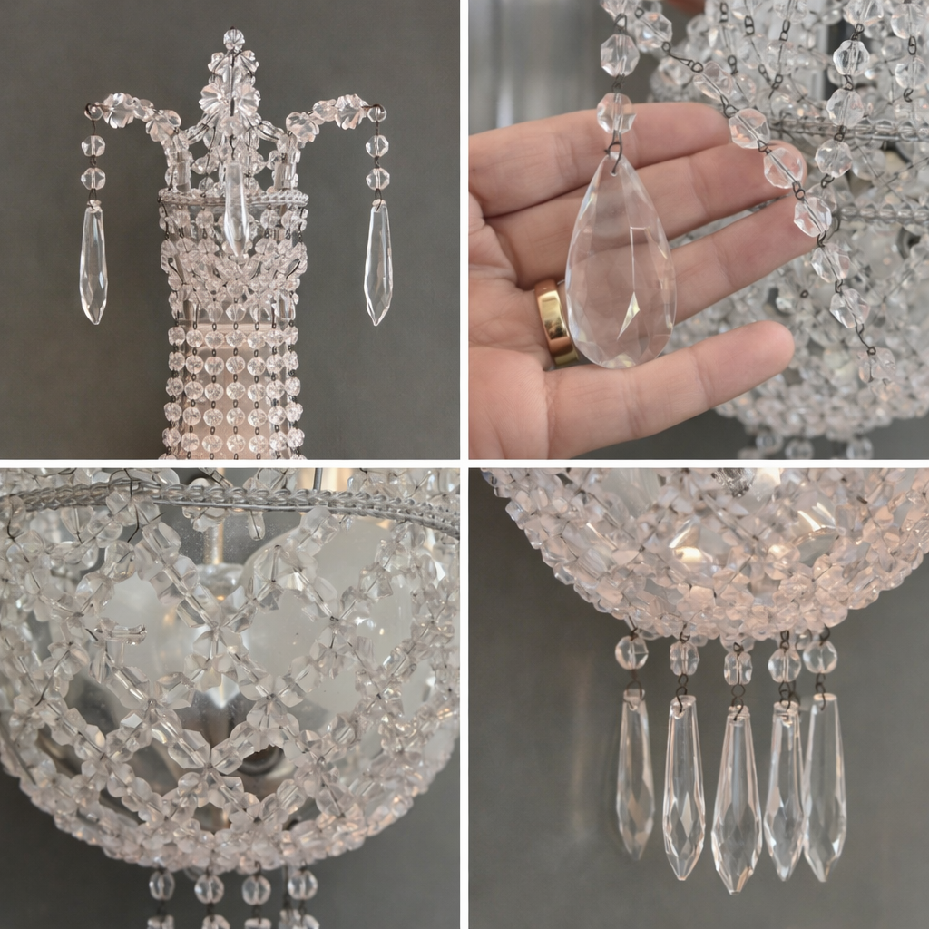 Pair of Early 20th Century Crystal Basket Wall Lights