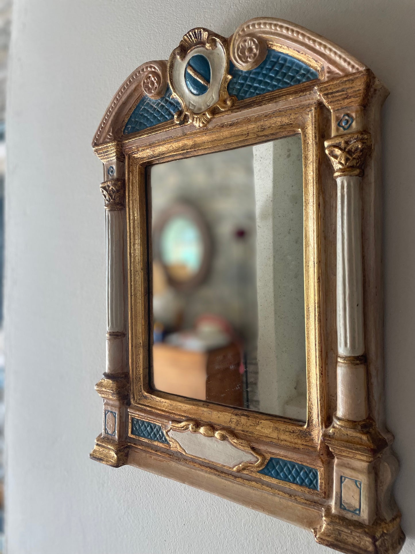 Italian Blue & Gold Leaf Wall Mirror