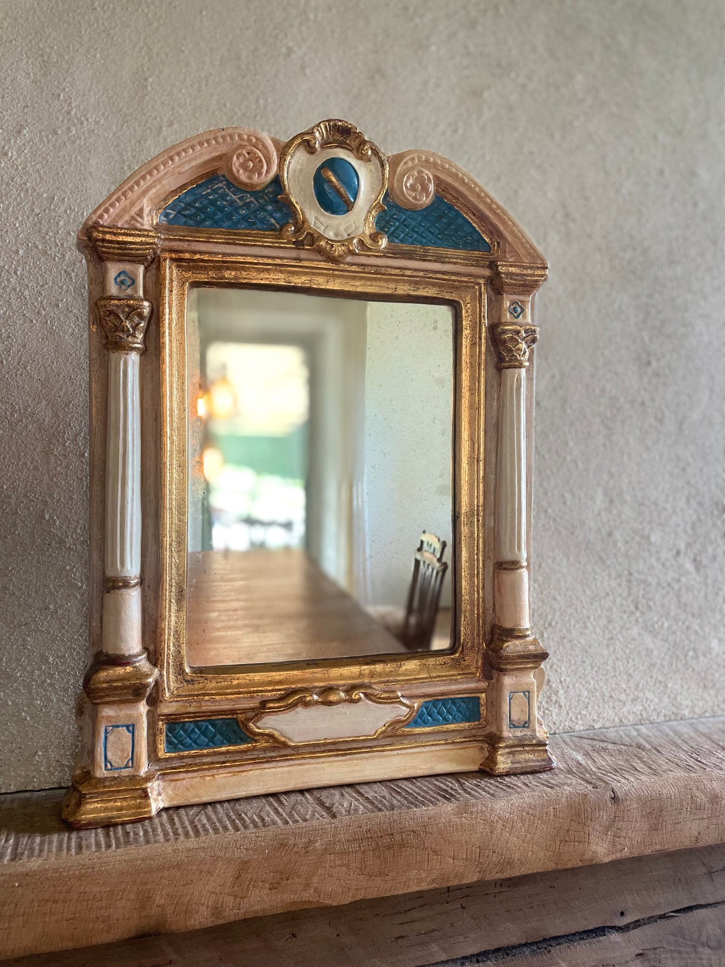 Italian Blue & Gold Leaf Wall Mirror