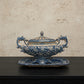 Large Vintage Italian Gubbio Maiolica Garniture Set – Hand Painted Blue Relief Ensemble