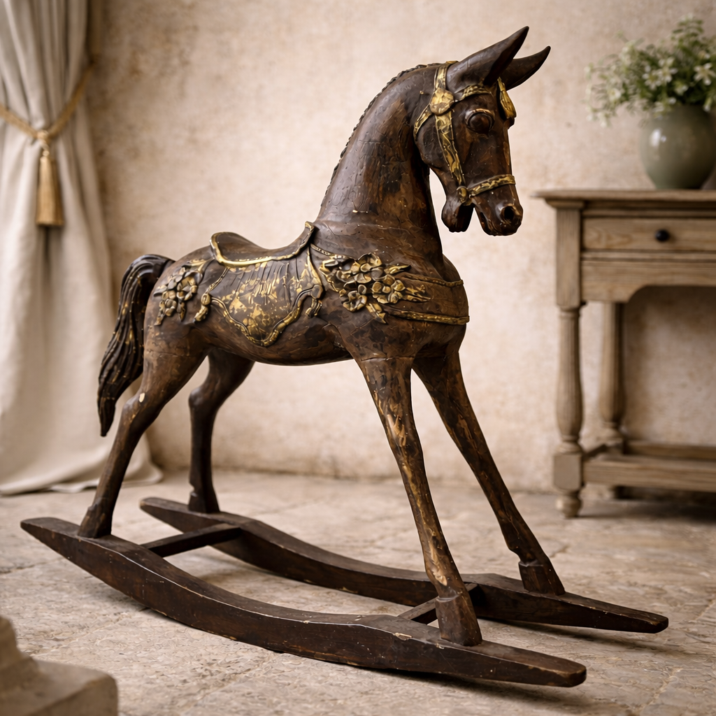 Large Vintage Italian Wooden Rocking Horse with Gilt Detail | European ...