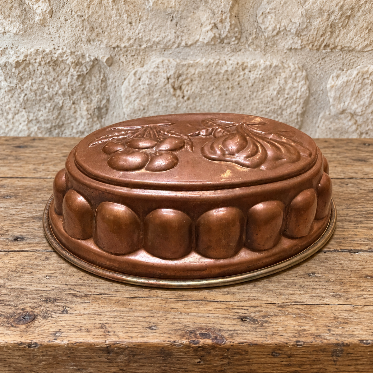 Vintage French Oval Copper Cake and jelly mould — Fruit Design