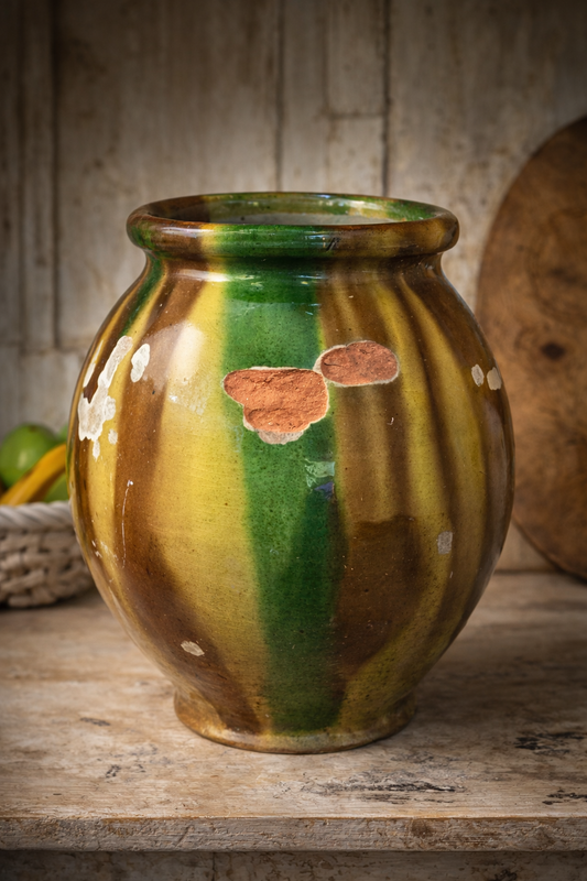 Antique French Terracotta Urn Circa Early 20th Century | Large Multicolour Glazed Form