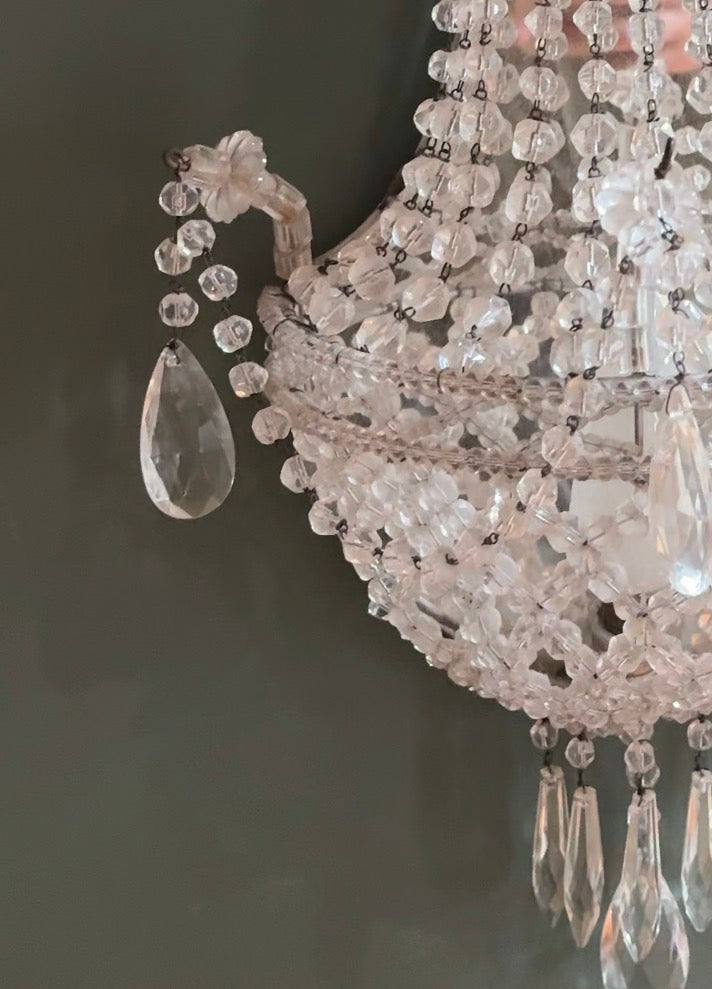 Pair of Early 20th Century Crystal Basket Wall Lights