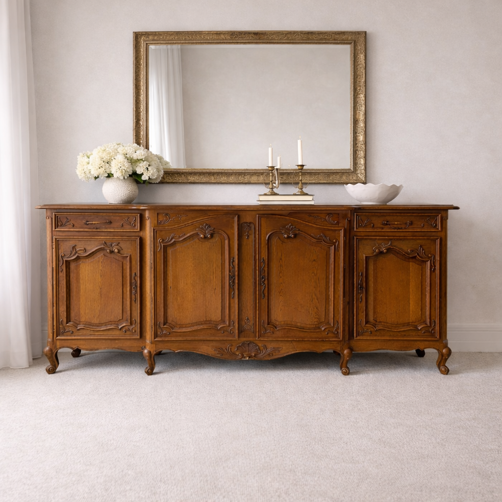 Grand Provincial French Oak Louis XV Style Buffet with Parquetry Top