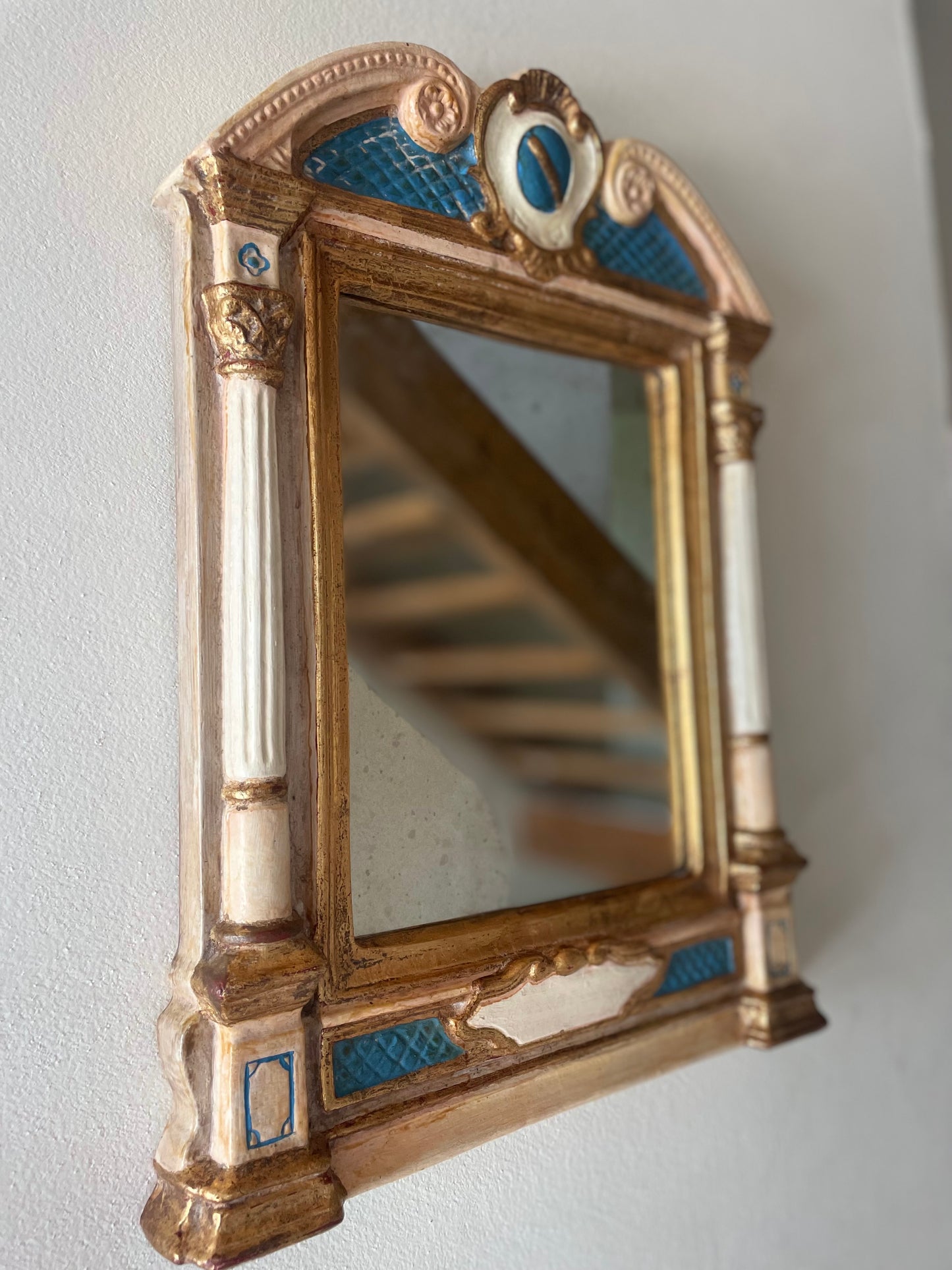 Italian Blue & Gold Leaf Wall Mirror