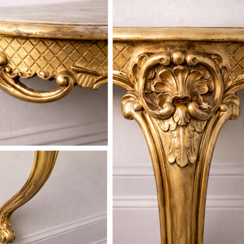 French Gilded Wood Carved Wall Console