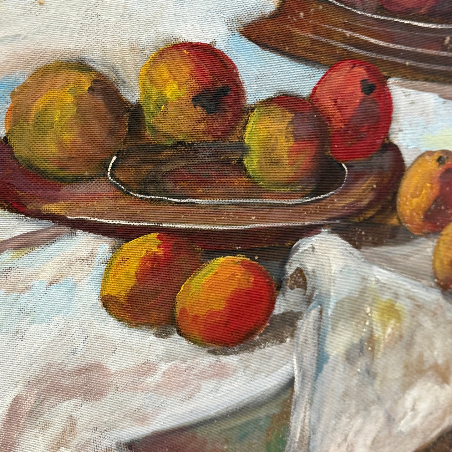 Mid Century Italian Still Life Oil on Canvas | Fruit, Jug & Drapery