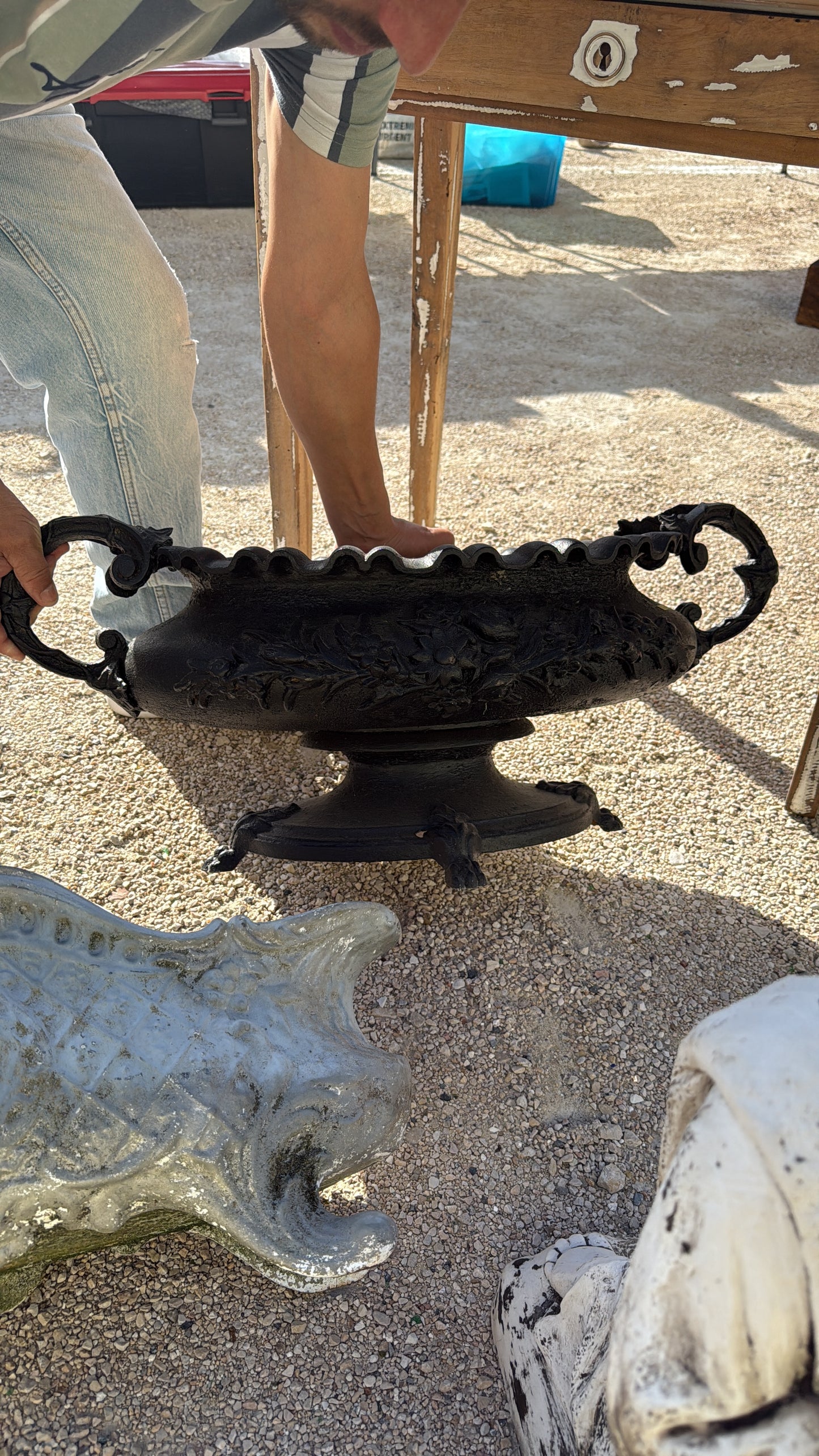 Black Cast Iron French Antique Jardiniere