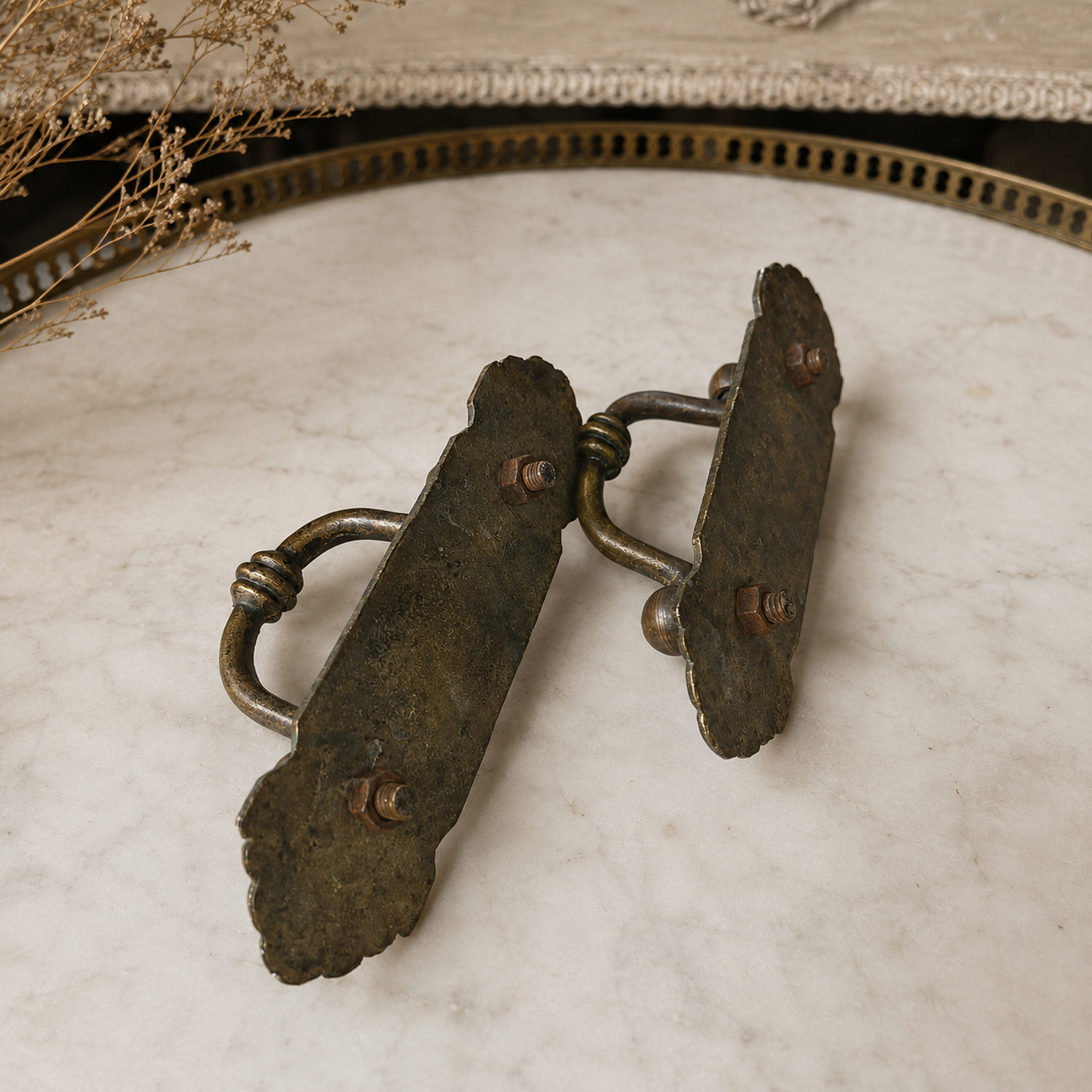 Pair of Antique Italian Bronze Door Handles