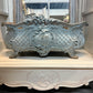 Grand French Soft Blue Antique Cast Iron Jardinière