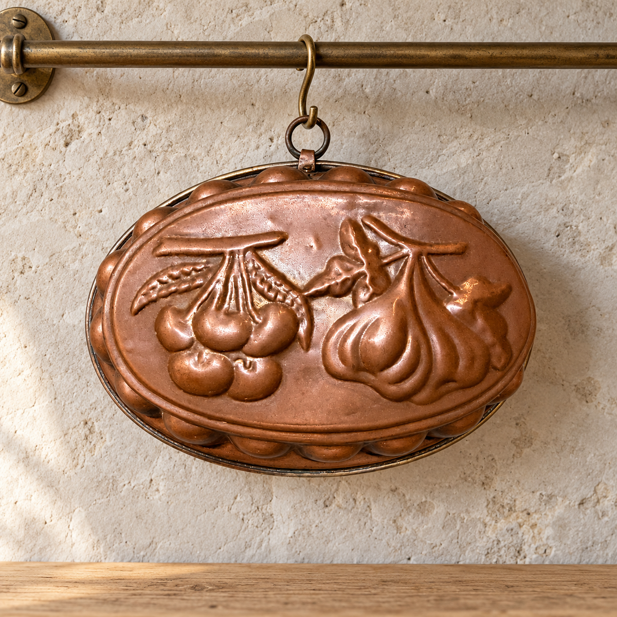 Vintage French Oval Copper Cake and jelly mould — Fruit Design