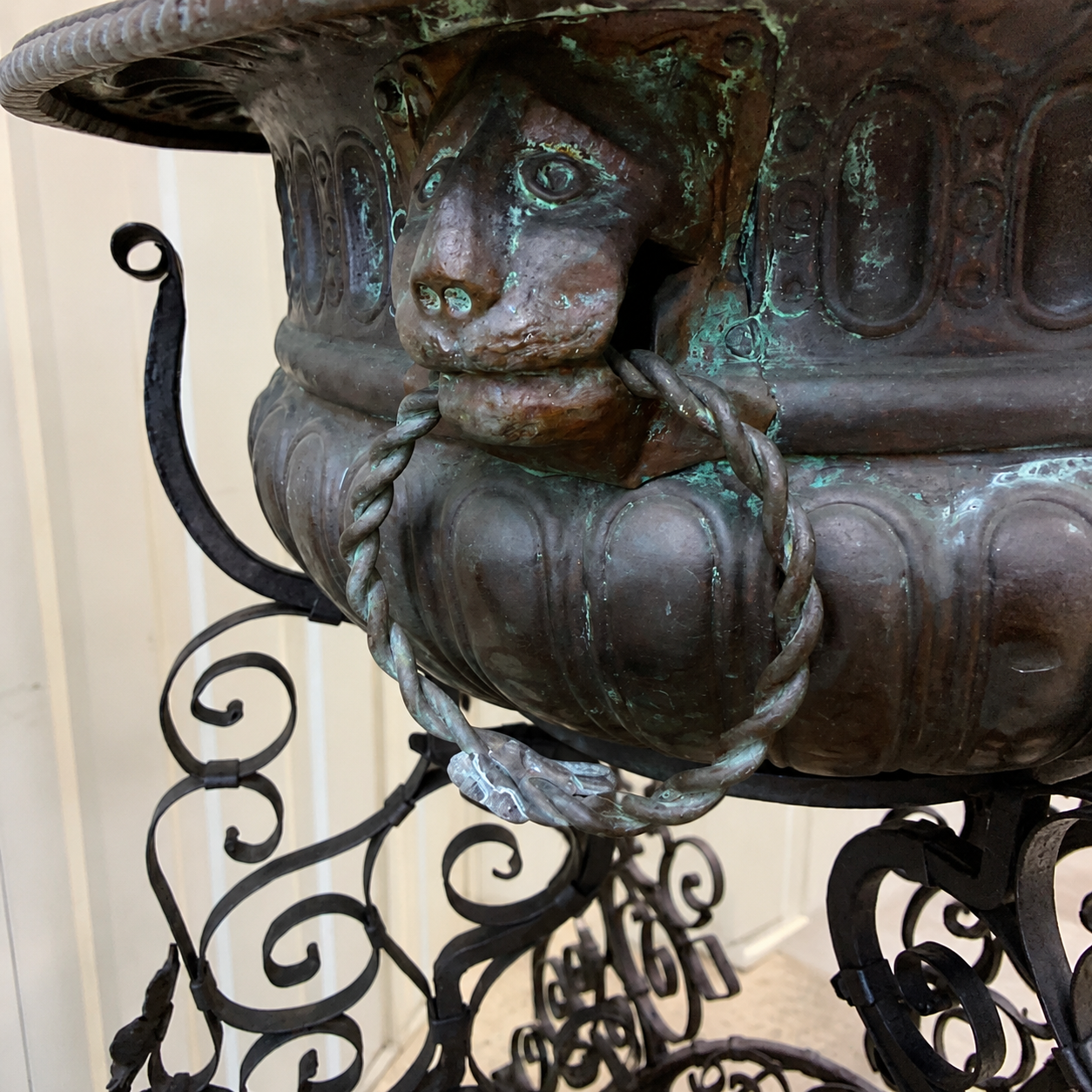 19th Century Italian Copper Braciere on Restored Hand-Forged Iron Stand