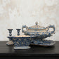 Large Vintage Italian Gubbio Maiolica Garniture Set – Hand Painted Blue Relief Ensemble