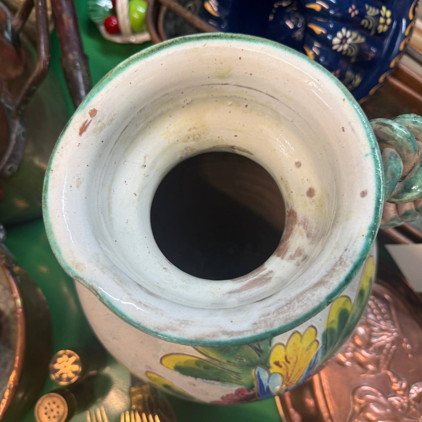 Vintage Italian Majolica Jug with Braided Handle | Mid 20th Century