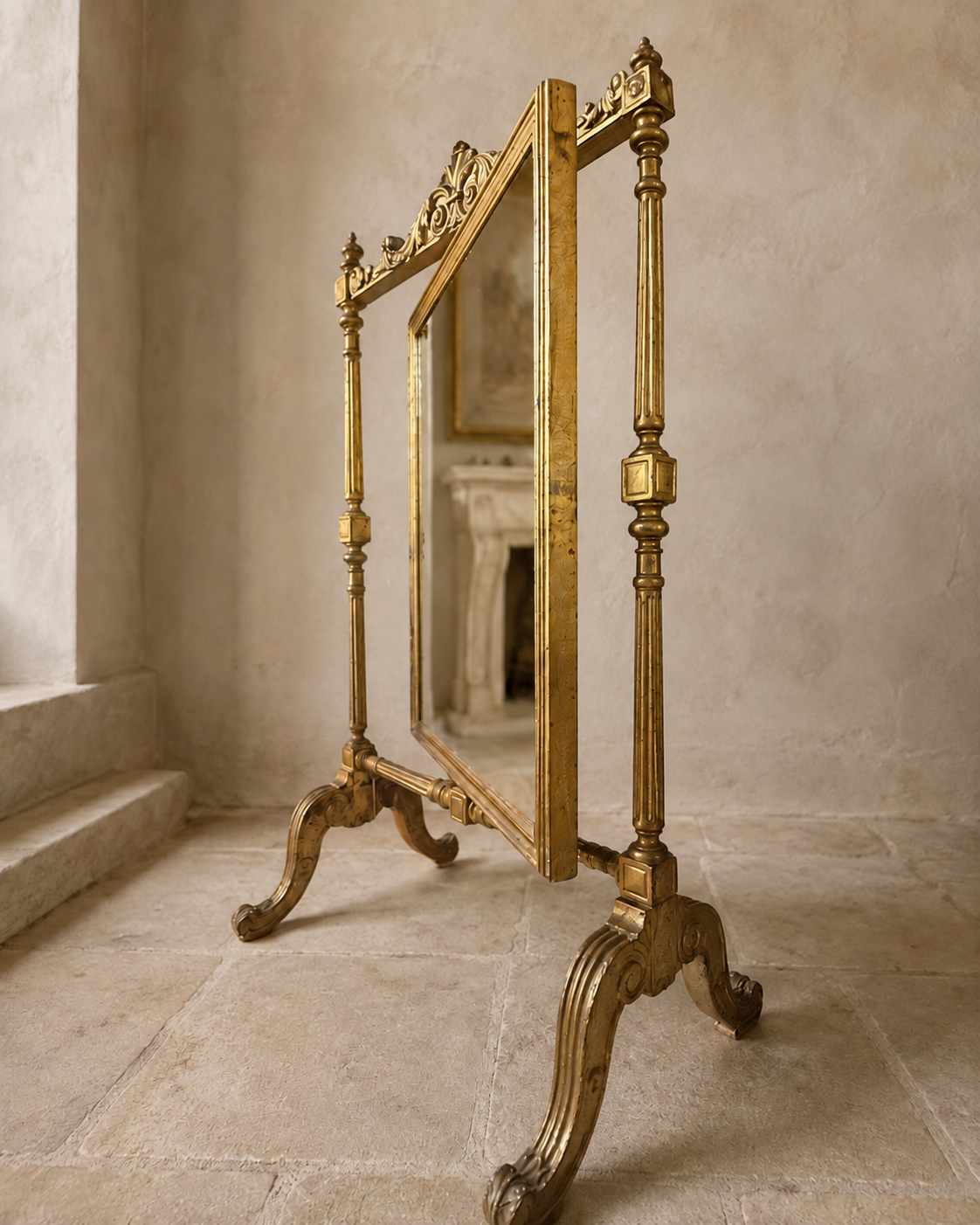 19th Century Italian Giltwood Swivel Cheval Mirror