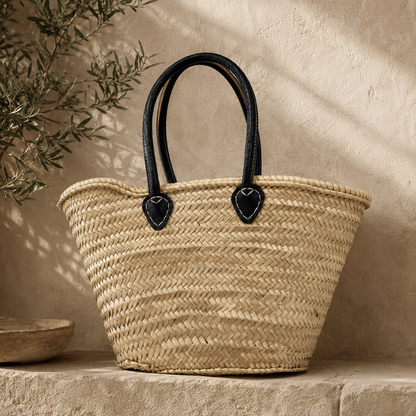 French Style Deluxe Market Basket with Leather Handles