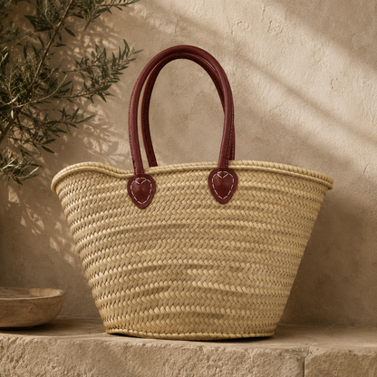 French Style Deluxe Market Basket with Leather Handles