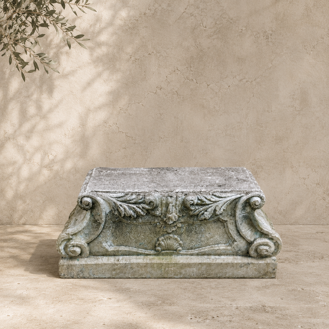 Italian Inspired Large Crushed Marble Plinth