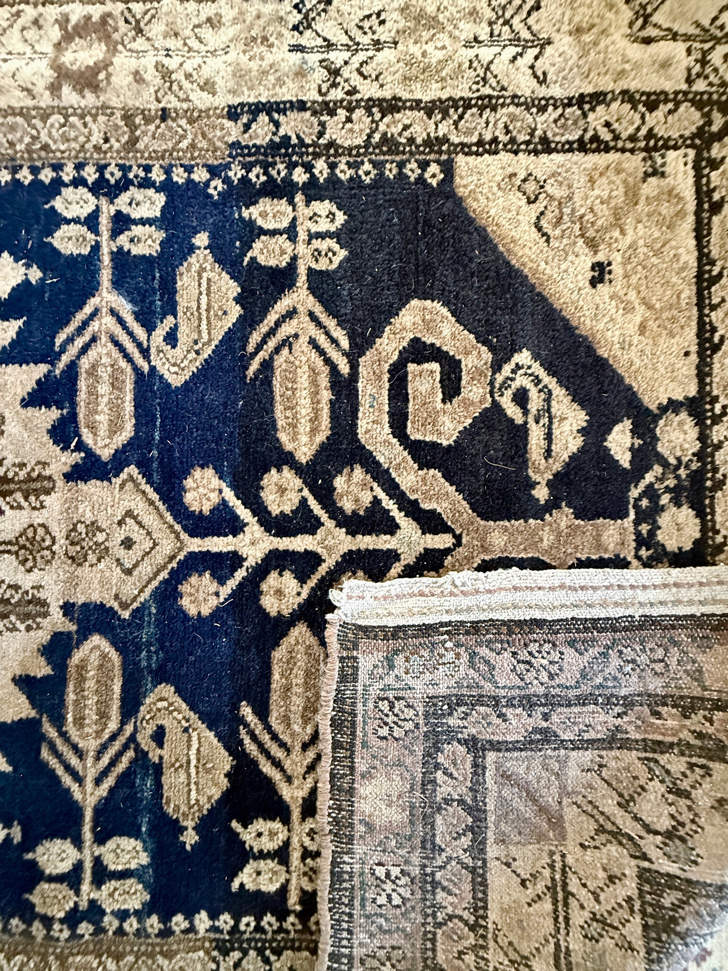 Antique French Sourced Wool Runner — c.1900–1920 | 5.0m Indigo Botanical Motif
By