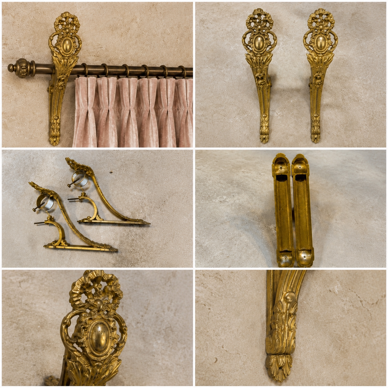 French Gilt Bronze Curtain Brackets, 20th Century