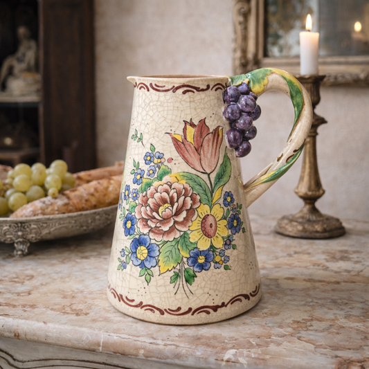 c.1900 French Barbotine Faïence Jug with Grape Handle, Onnaing