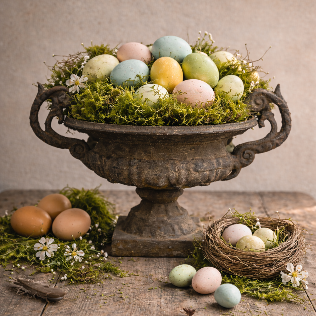 Antique French Cast Iron Urn with Scroll Handles