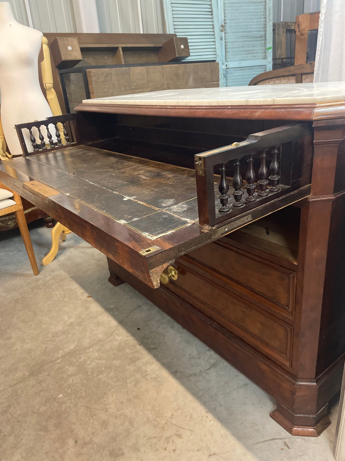 Marble Top Italian Mahogany Writing Desk