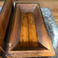 Inside the French antique dough table converted to a coffee table showcasing the internal depth and angles and patina perfect for storage of magazines games and other accessories you might want to keep hidden for styling purposes