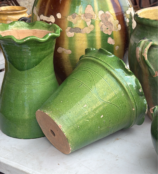 Provençal Green Frilled 2 piece Glazed 19th Century Collection Pottery