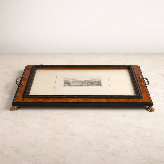 Italian Burlwood Tray with Roman Scene & Brass Feet