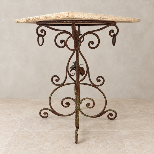 French Iron Scroll Table with White Marble Top