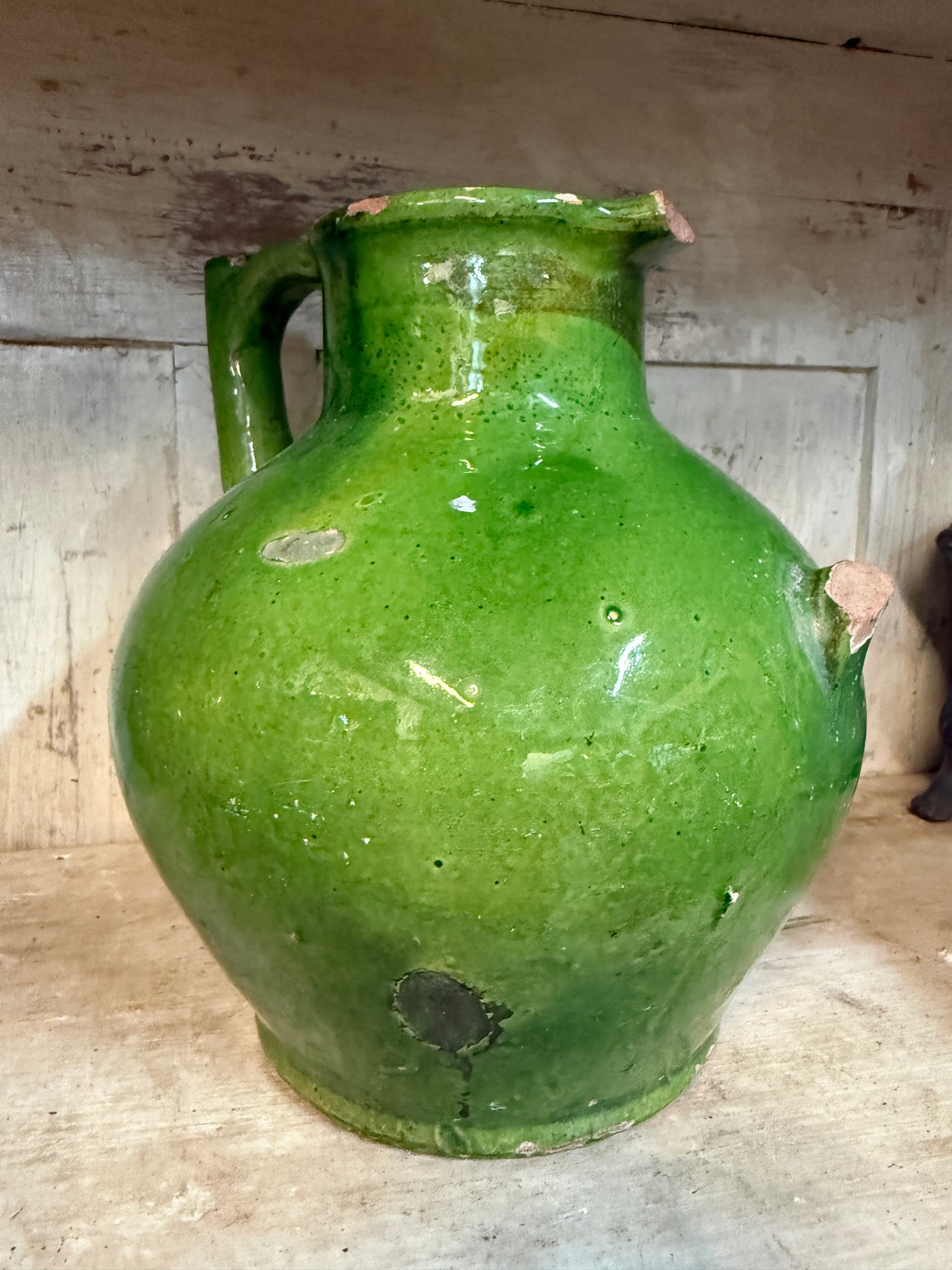 19th Century French Green Glazed Cruche | Antique Jug