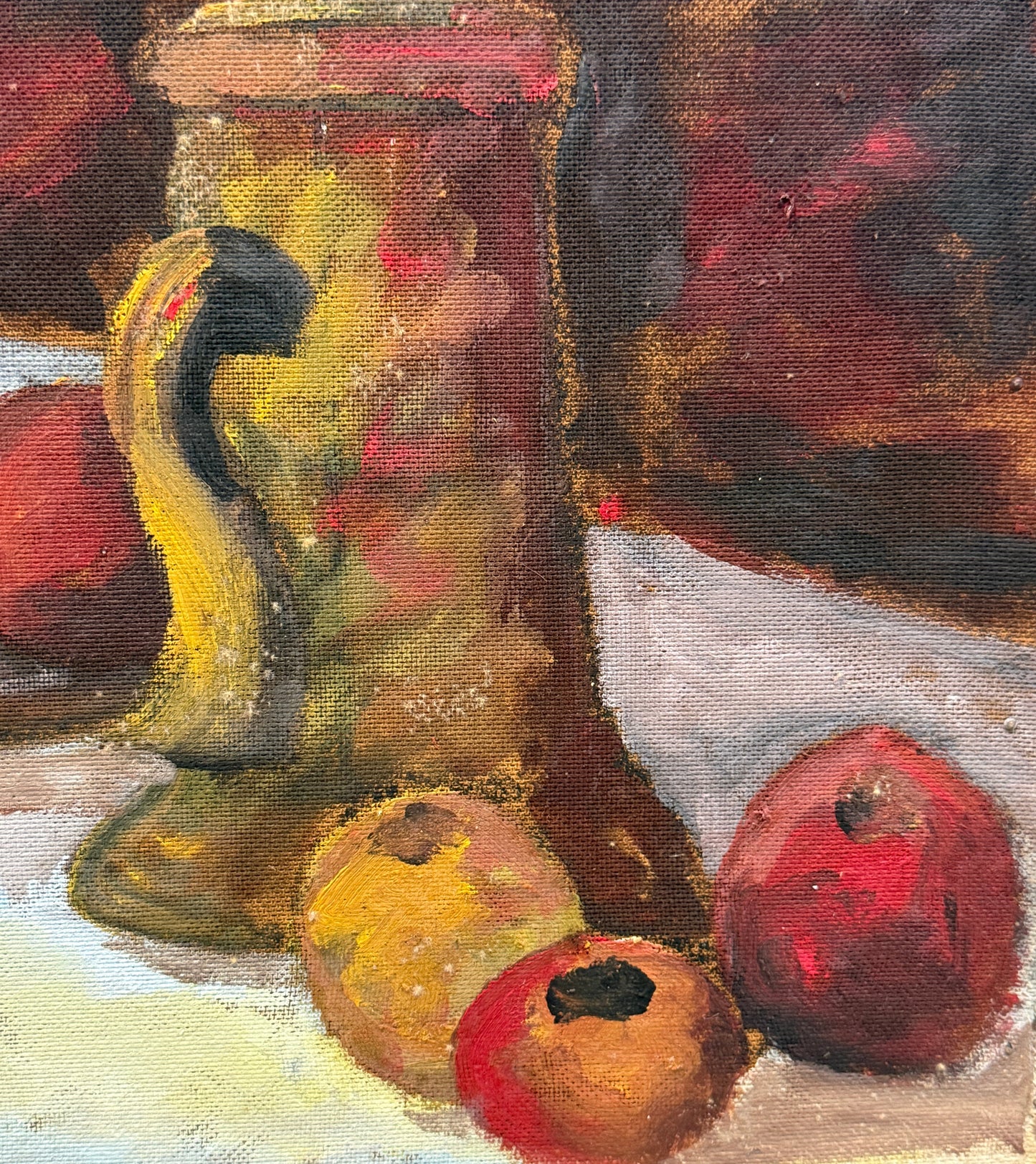 Mid Century Italian Still Life Oil on Canvas | Fruit, Jug & Drapery