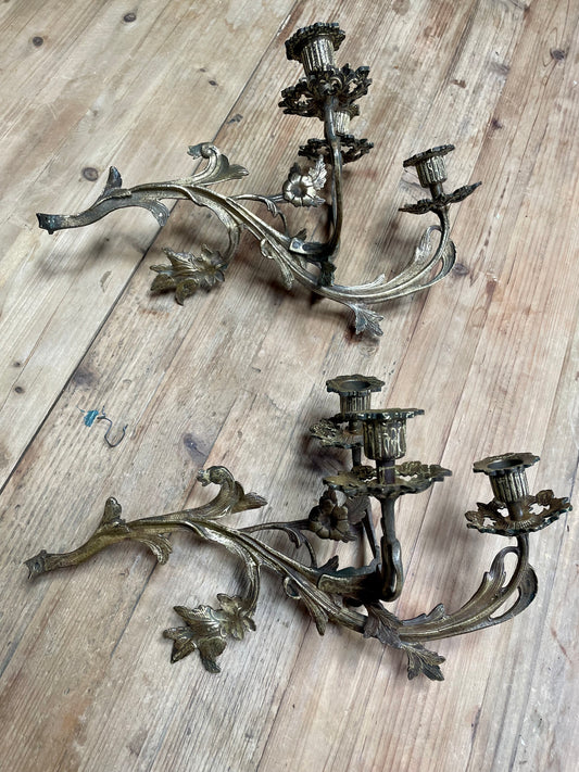 Italian Bronze Candle Sconces