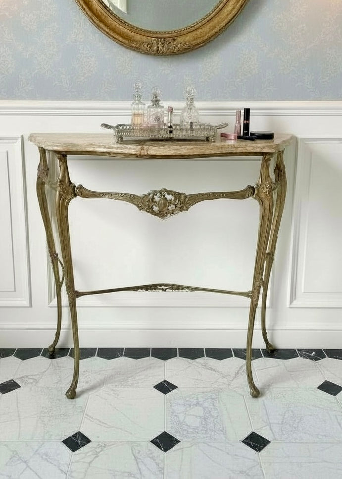 Antique French Marble Petite Console Mid Century