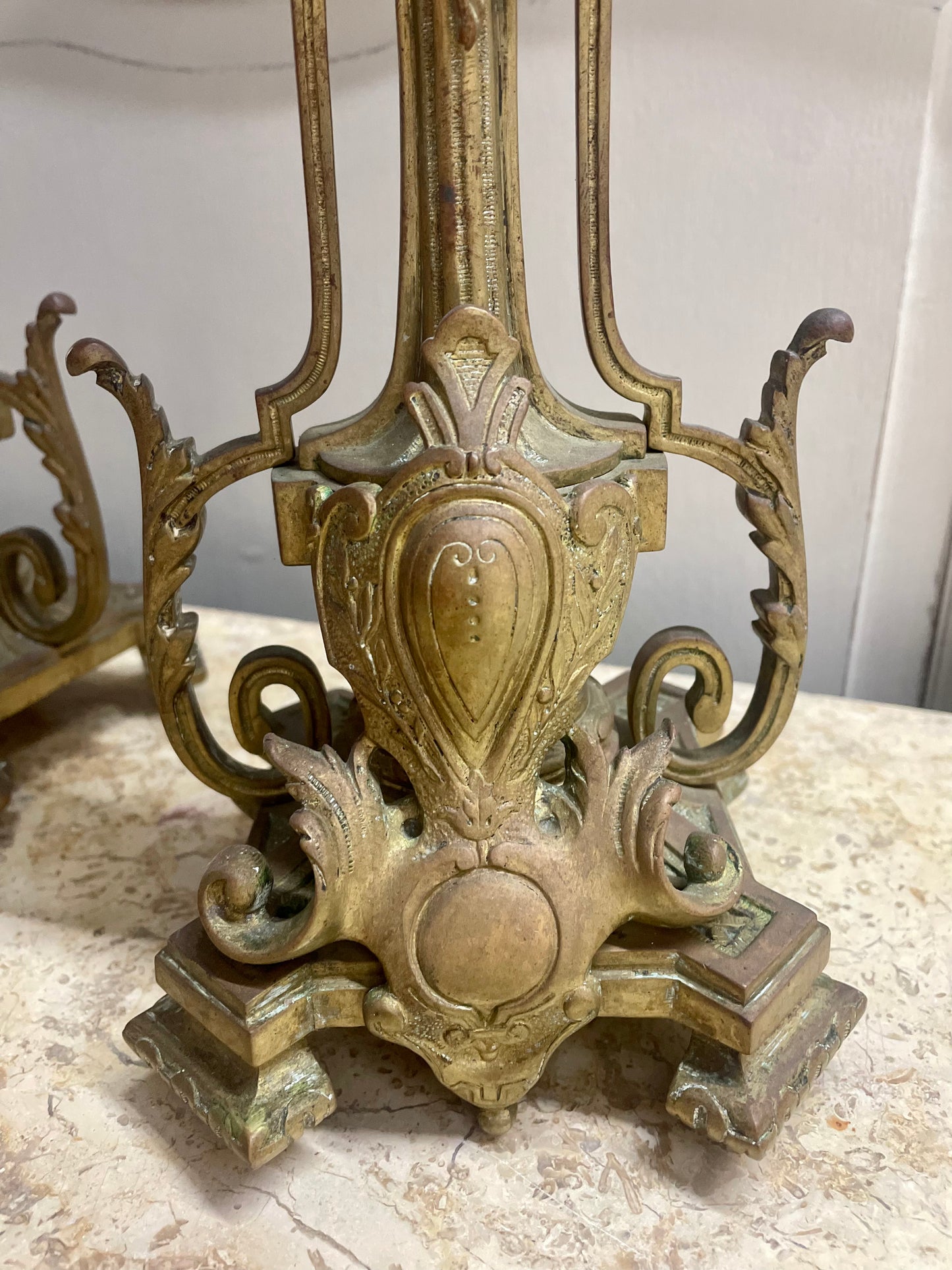 French Bronze Candelabra with Family Crest