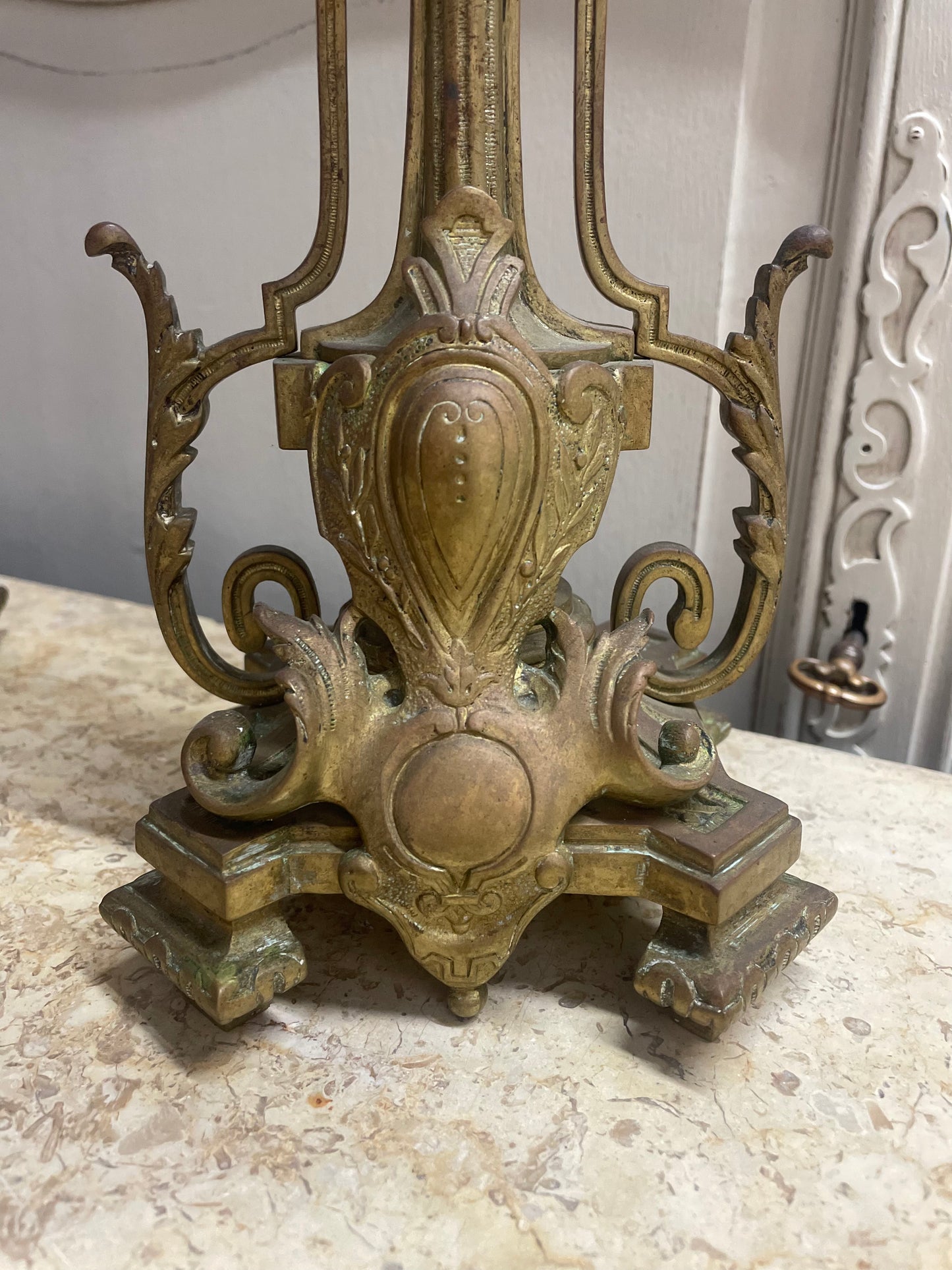 French Bronze Candelabra with Family Crest