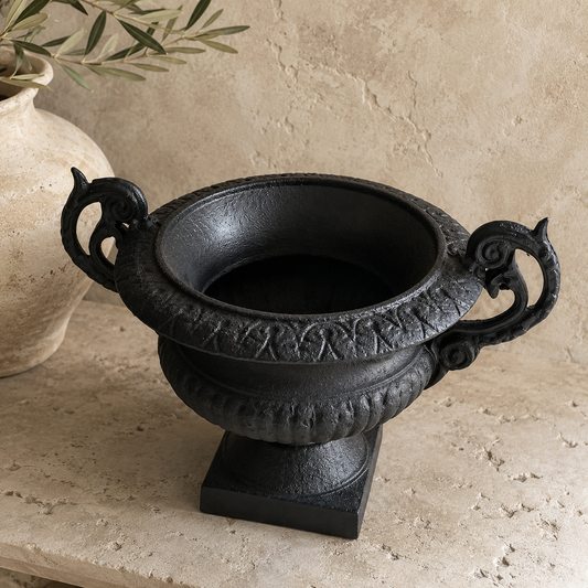 Blackened French Cast Iron Urn, 20th Century
