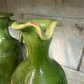 Vintage Italian Olive Oil Jugs (Pair) | Green Glaze over Terracotta, Mid–Late 20th Century