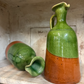 Vintage Italian Olive Oil Jugs (Pair) | Green Glaze over Terracotta, Mid–Late 20th Century