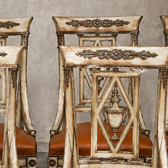 Set of Eight Italian Neoclassical Cognac Leather Dining Chairs