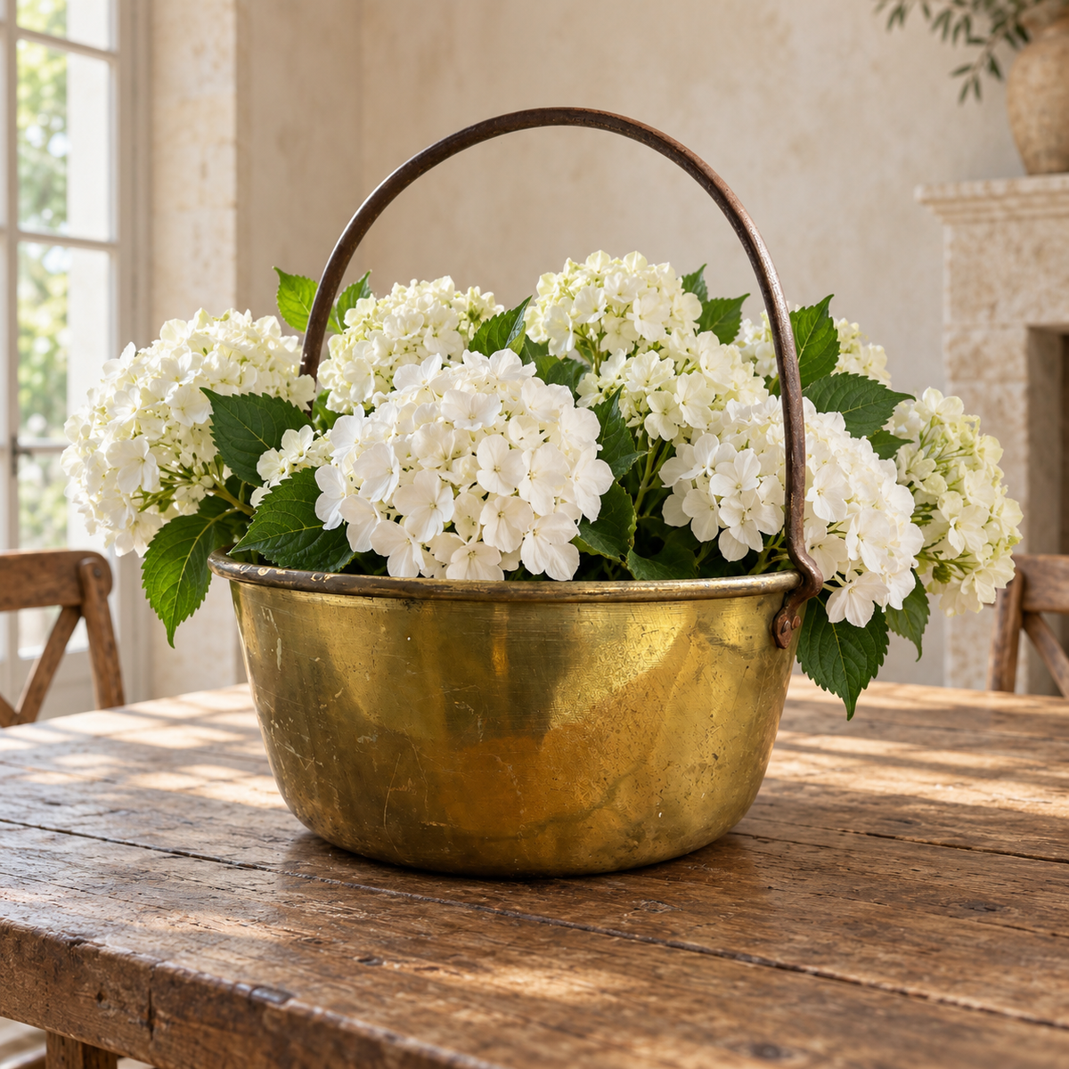Large Vintage French Preserving Bowl in Brass & Iron.
